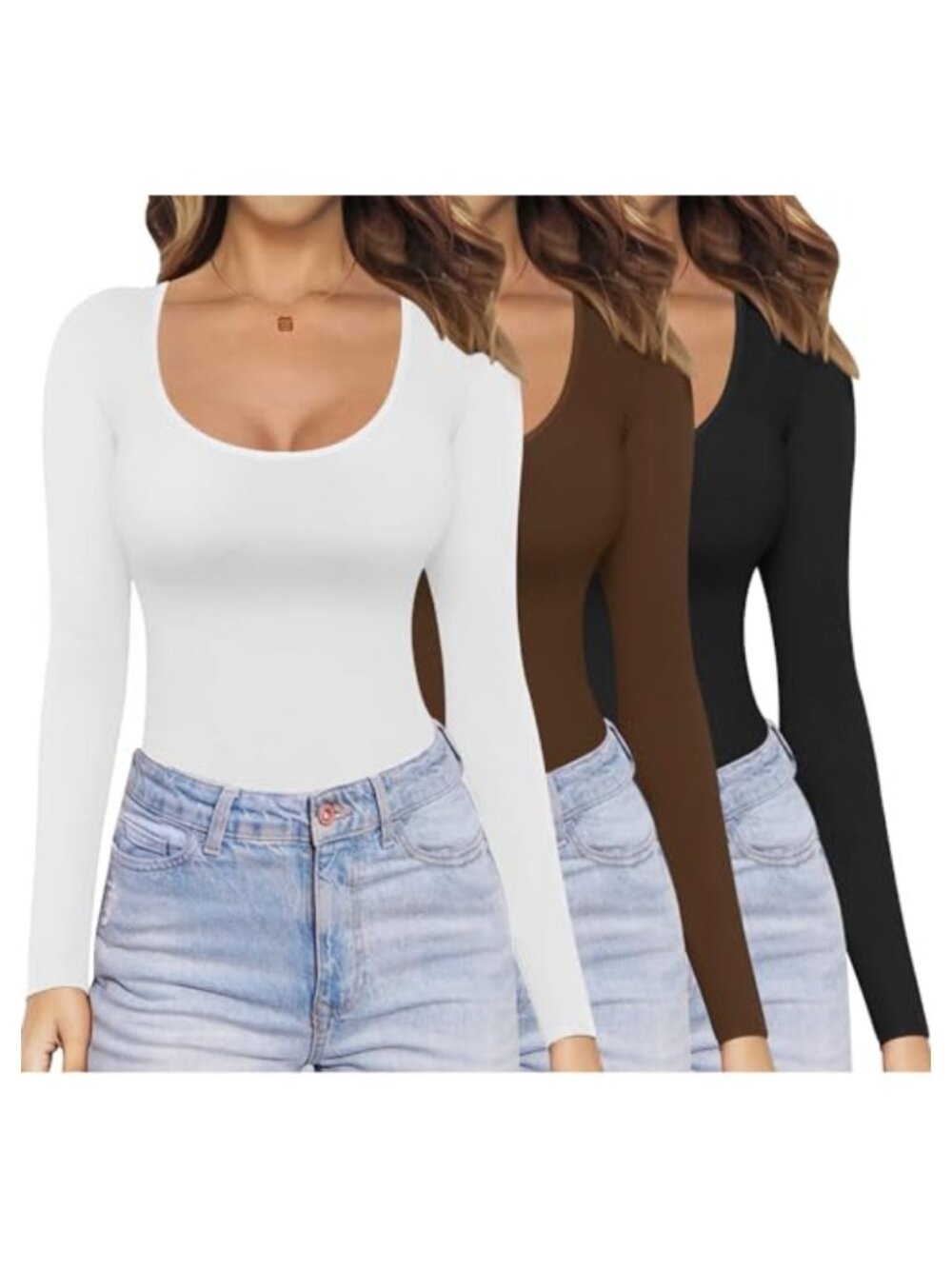 Women's Long Sleeve Scoop Neck Fitted Undershirt Basic Stretch Thermal Top